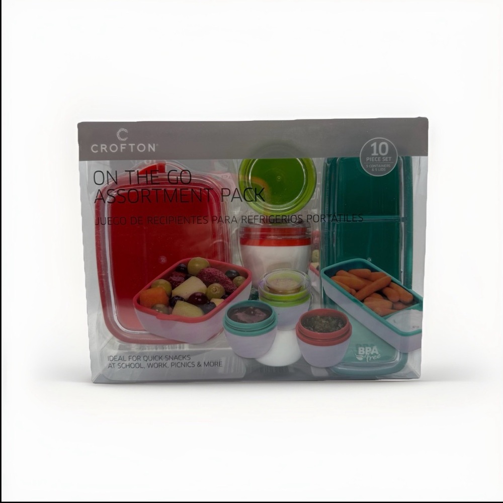 NIB Crofton On The Go Food Container 10 Piece Set Snacks School Lunch Office